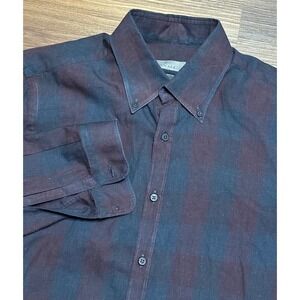Canali Black Edition Gingham Button Down Shirt Made in Italy Cotton Men's Sz M